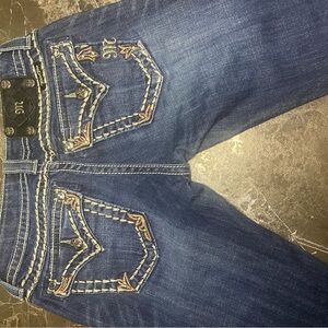 Miss Me Dark Blue Boot Cut Jeans with Embroidered Pockets